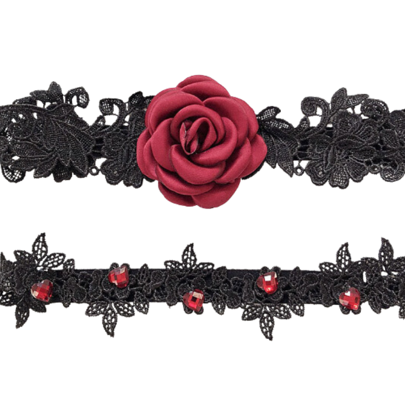 Rose leg belt / leg ring / garter (Black & white)1421