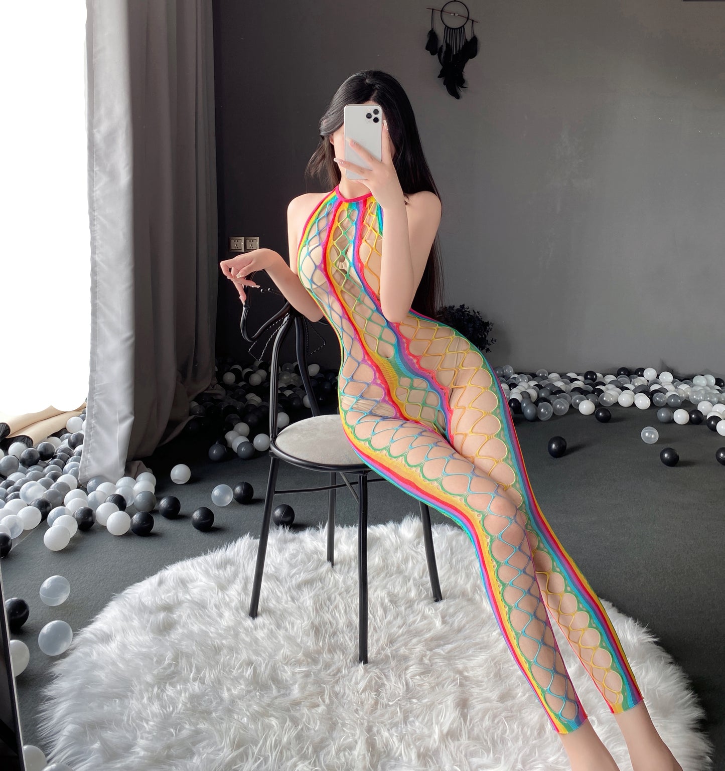 Rainbow body stocking V3 彩虹渔网连体衣V3 1432