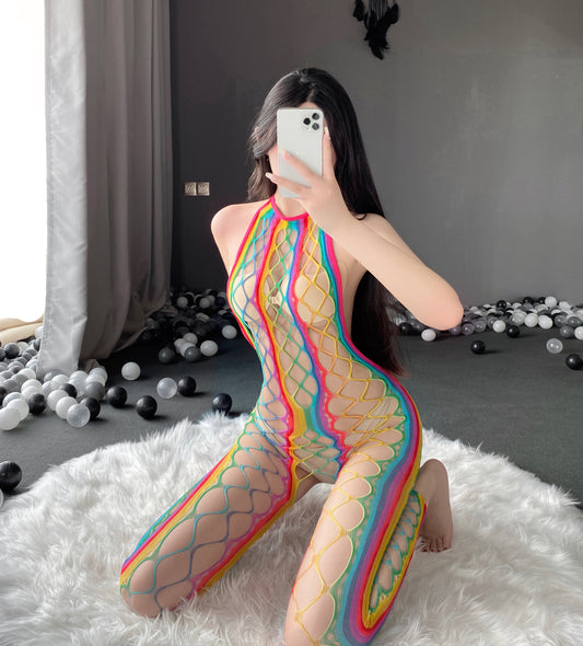 Rainbow body stocking V3 彩虹渔网连体衣V3 1432