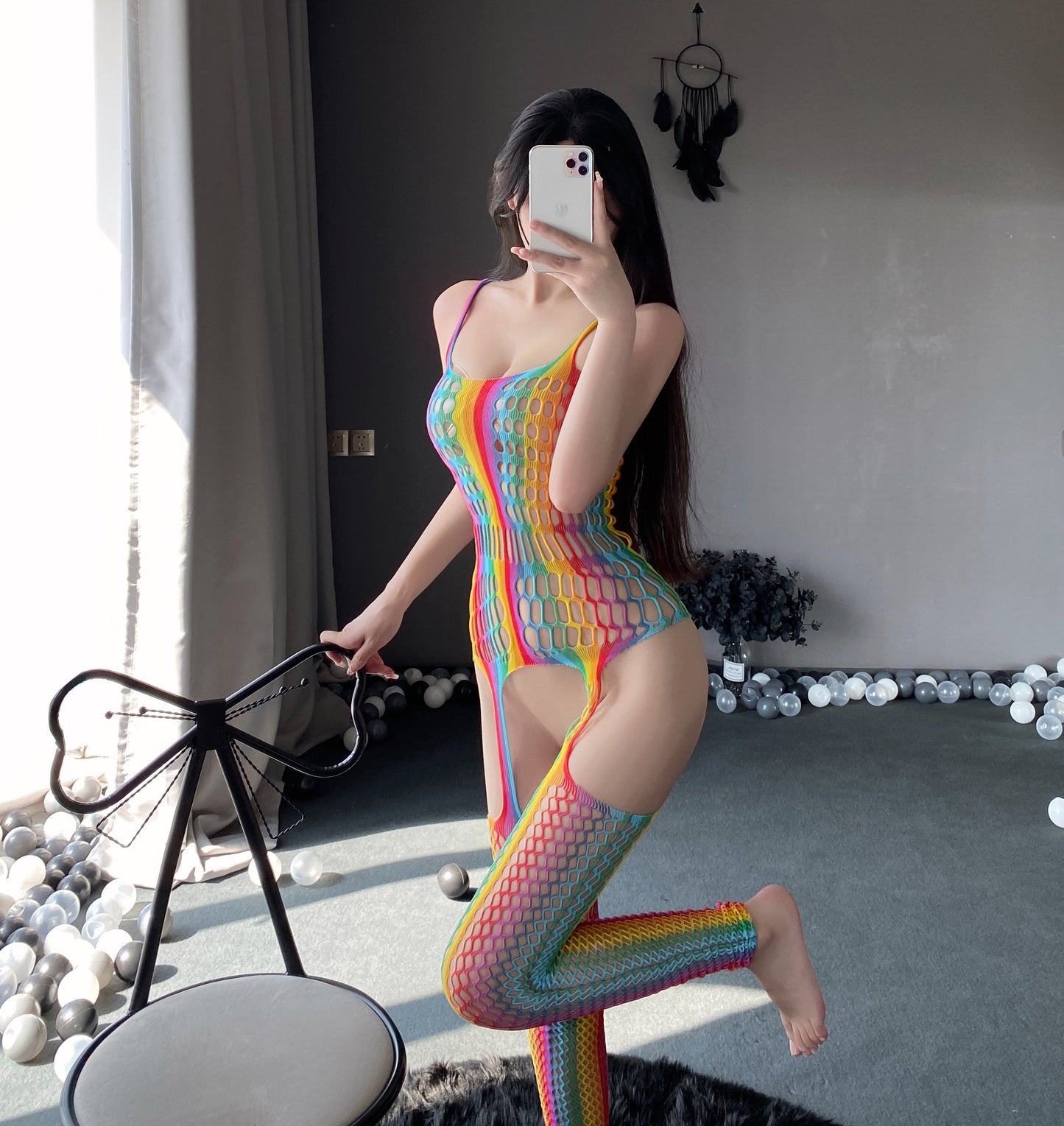 Rainbow Fishnet Body Stocking V5 彩虹渔网连体袜V5 1613
