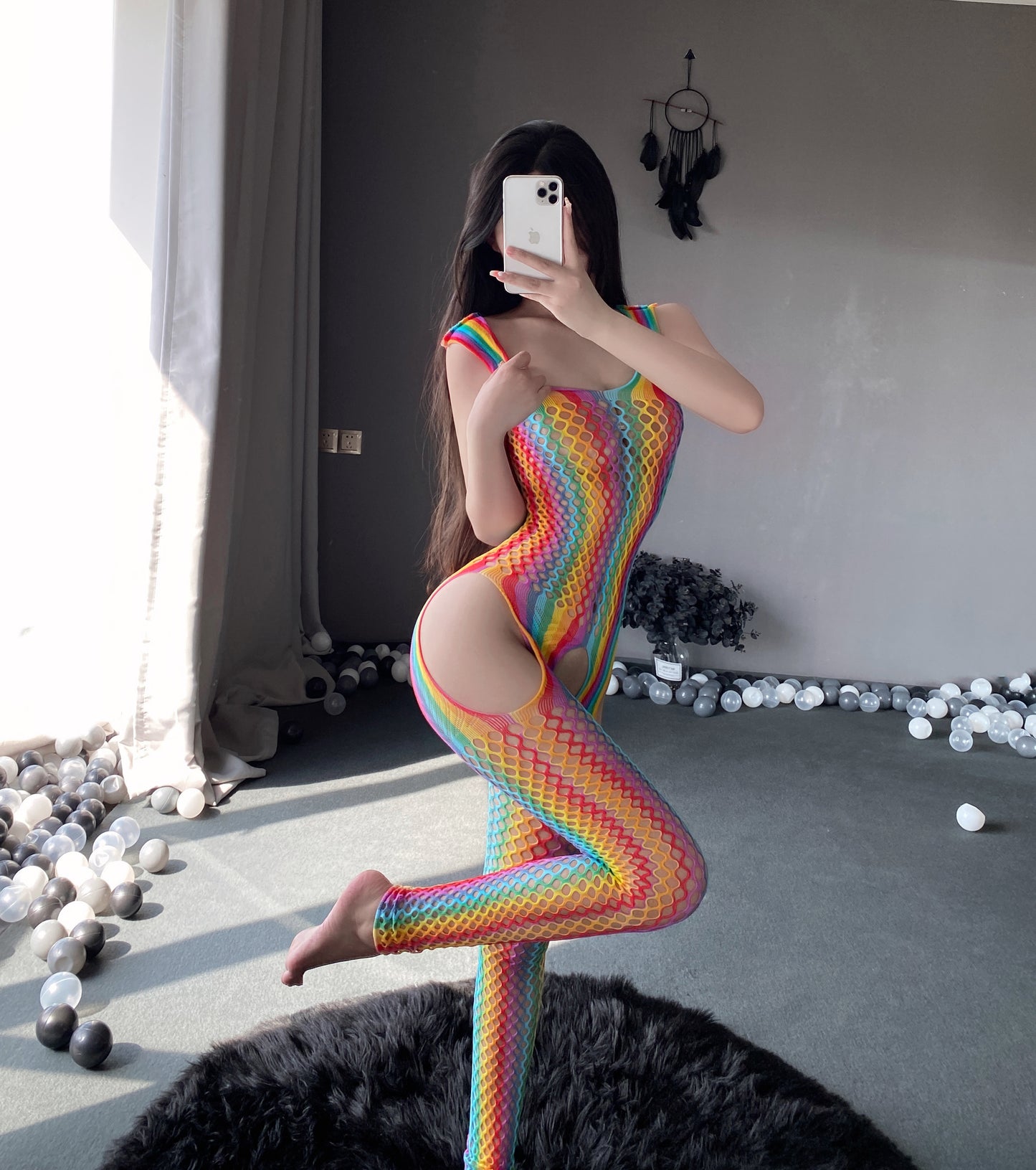 Rainbow Fishnet Body Stocking V5 彩虹渔网连体袜V5 1613