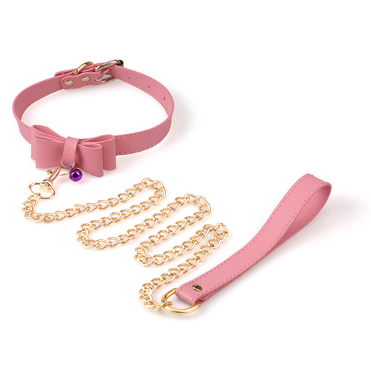 Pink Ribon collar/choker with leash V4 粉色蝴蝶结铃铛情趣BDSM脖套+牵引v4 1420