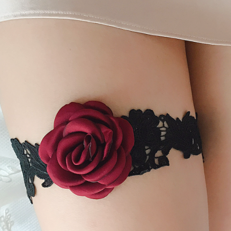 Rose leg belt / leg ring / garter (Black & white)1421