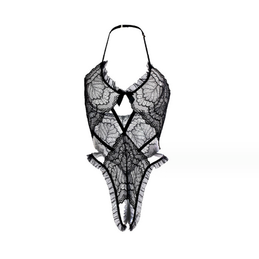 Feather lacy bodysuit lingeries 羽翼蕾丝花边连体 (White/ Black) (Body Suit+ Stocking)1463