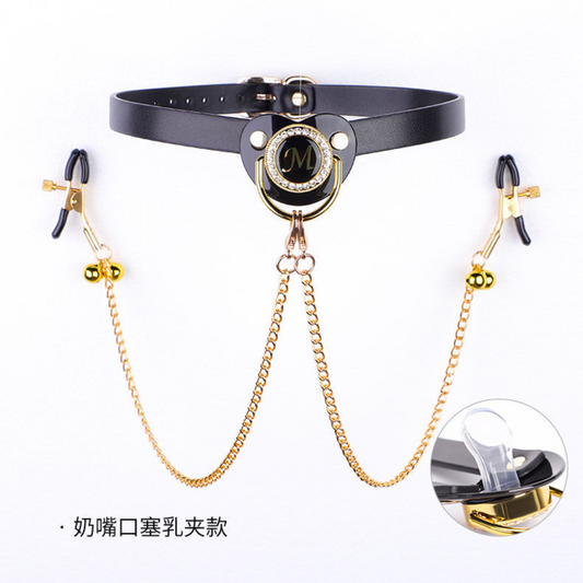 Pacificer with nipple clamp 黑色奶嘴乳夹情趣BDSM 1551