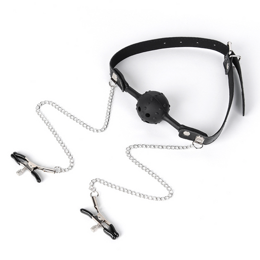 Ball gag PLUS with nipple clamps 胶球口塞PLUS+乳夹 BDSM 1552