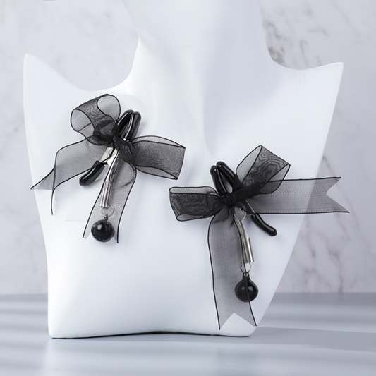 Nipple clamp lace tie with bell (White/Black) 乳夹蕾丝铃铛 BDSM 1554