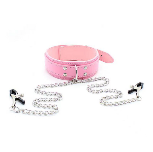 Collar Choker with nipple clamp (Black/Pink) 脖套乳夹情趣BDSM 1684