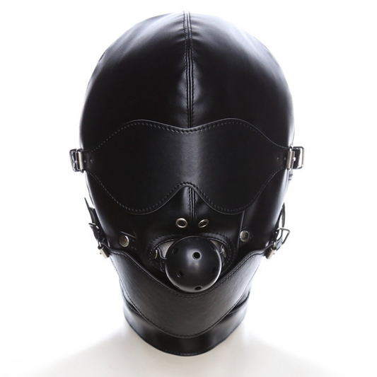 Head Gear Leather Face Mask Restraint V4 皮革头部封闭口塞束缚调教BDSM V4 1695