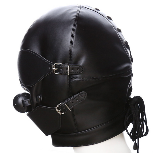 Head Gear Leather Face Mask Restraint V4 皮革头部封闭口塞束缚调教BDSM V4 1695