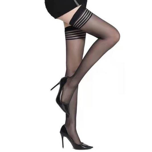 Stripe Half Length Stocking (Plus Size Suitable) 黑色半筒蕾丝丝袜防滑(支持大码)1711