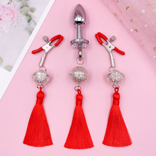 Nipple Clamp w Bell & Butt Plug 流苏铃铛乳夹x肛塞 BDSM 1919