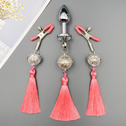 Nipple Clamp w Bell & Butt Plug 流苏铃铛乳夹x肛塞 BDSM 1919