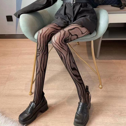 Full Length Stocking -Tiger Print 线条黑色长筒丝袜 2091