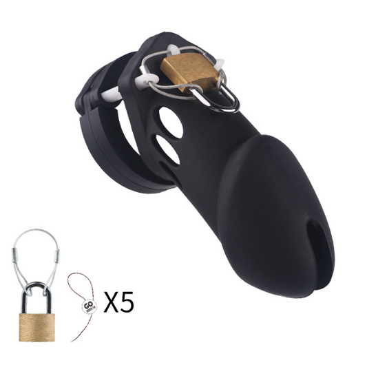 Rubber chastity cuckold device male cage (Black/ Pink) 橡胶贞操男用 BDSM 1230