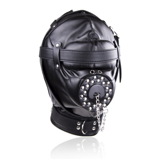 Head Gear Leather Face Mask Restraint 皮革头部封闭口塞束缚调教BDSM 1253