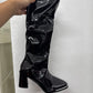 Black Knee High Boots 黑色漆皮骑士靴6.5cm 2312