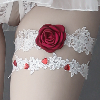 Rose leg belt / leg ring / garter (Black & white)1421