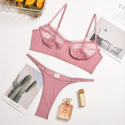 Black lacy lingerie bikini 2pc set (Plus Size Suitable) 黑色蕾丝2件套三点式内衣 1127