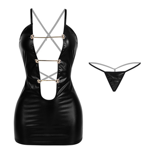 Black Lotus PU Leather Skirt 黑莲花紧身蕾丝皮裙 2085