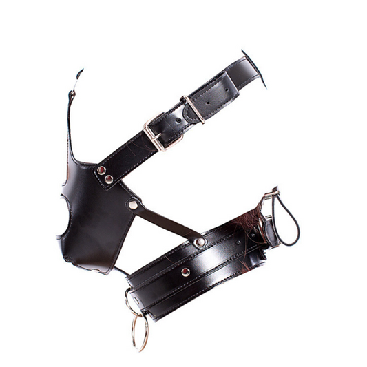 Head Gear Leather Face Mask Restraint V5 皮革头部封闭口塞束缚调教BDSM V5 2136