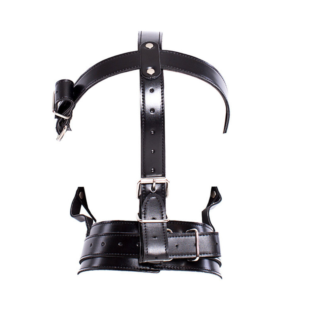Head Gear Leather Face Mask Restraint V5 皮革头部封闭口塞束缚调教BDSM V5 2136