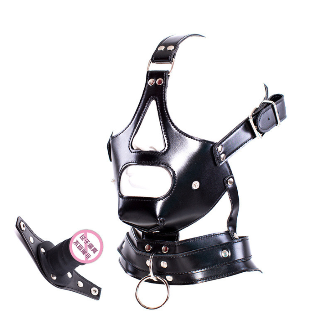 Head Gear Leather Face Mask Restraint V5 皮革头部封闭口塞束缚调教BDSM V5 2136