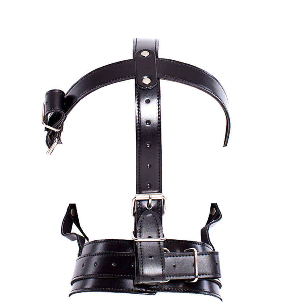 Head Gear Leather Face Mask Restraint V5 皮革头部封闭口塞束缚调教BDSM V5 2136