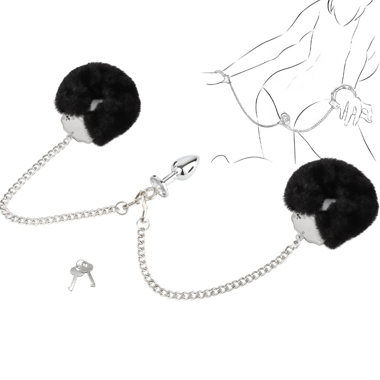 Anal Bead Butt Toy with Hand Cuff Bondage V2  后庭肛塞手铐 V2 BDSM 2276