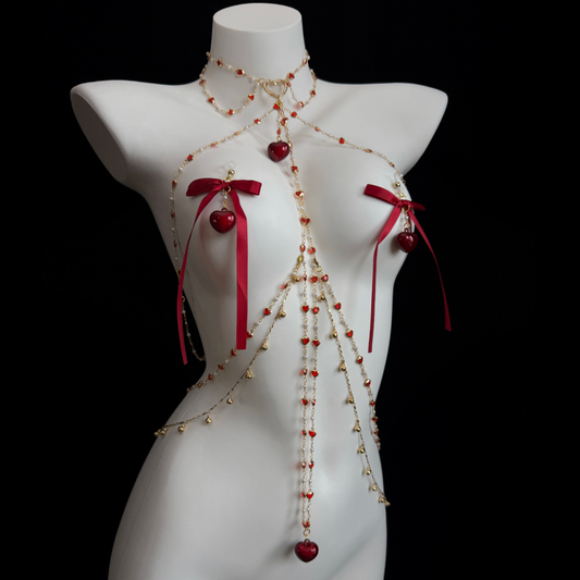Cherry Nipple Clamp Harness w Butt Plug Option 樱桃情趣乳夹乳环肛塞选项 2307