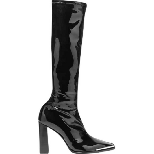 Black Knee High Boots 黑色漆皮骑士靴6.5cm 2312