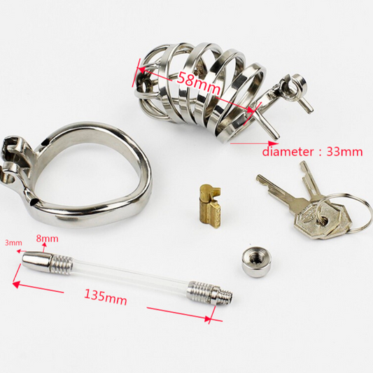 Medieval Stainless Steel Chastity Cuckold Device Male Stripe Cage V5 中世纪不锈钢贞操男用线条 V5 BDSM 2324