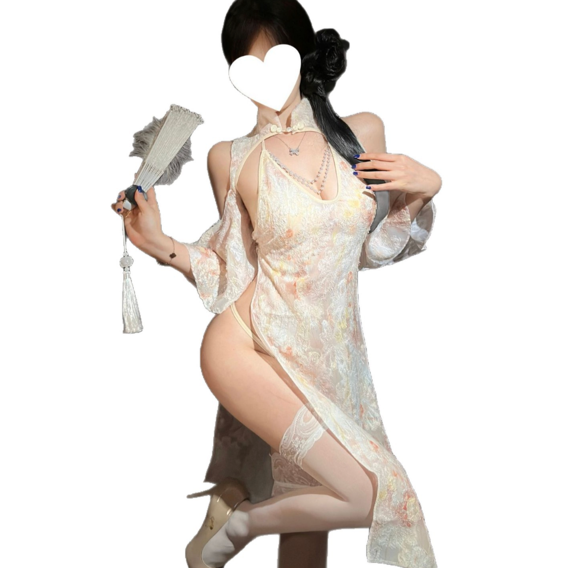 Chinese Qipao Costume Uniform v8 纯欲透视旗袍绣花制服 v8 2339