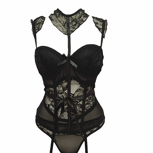 French lace lingerie 2pc set 法式情趣塑身马甲两件套紧身衣 1104